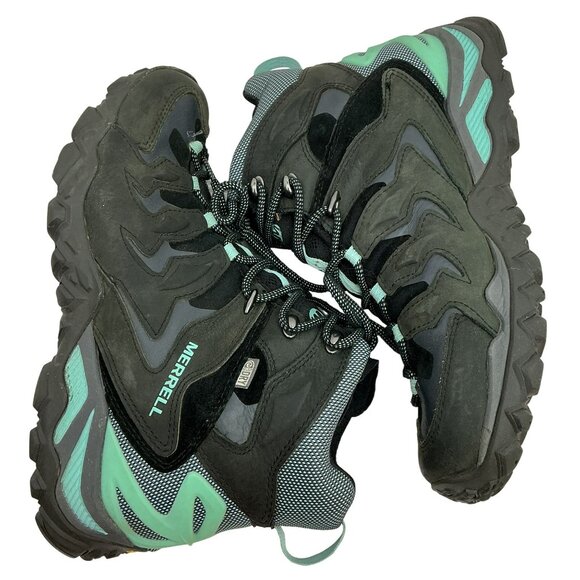 Merrell Adventurine QDry Waterproof Leather Hiking Boots Womens 9 Black & Mint - Picture 5 of 10